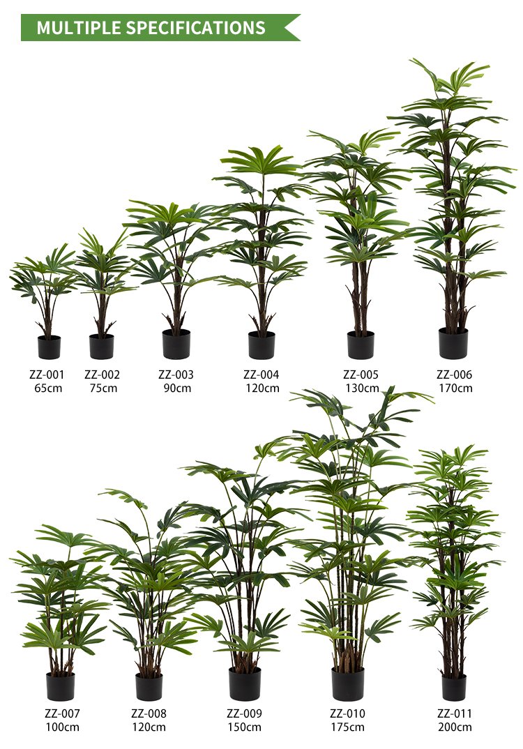 Wholesale artificial bamboo palm trees available in 11 specifications from 65cm to 200cm.